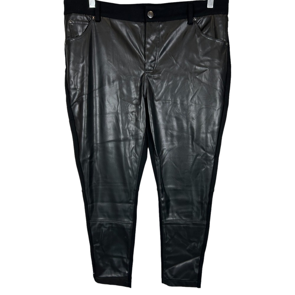 StyleList by Micaela Petite Faux Leather Front Ponte Leggings Pants Black 14P Sz